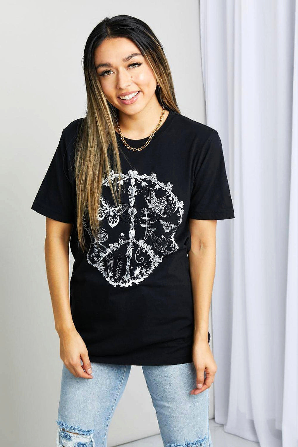 mineB Full Size Butterfly Graphic Tee Shirt - enhanced image 8
