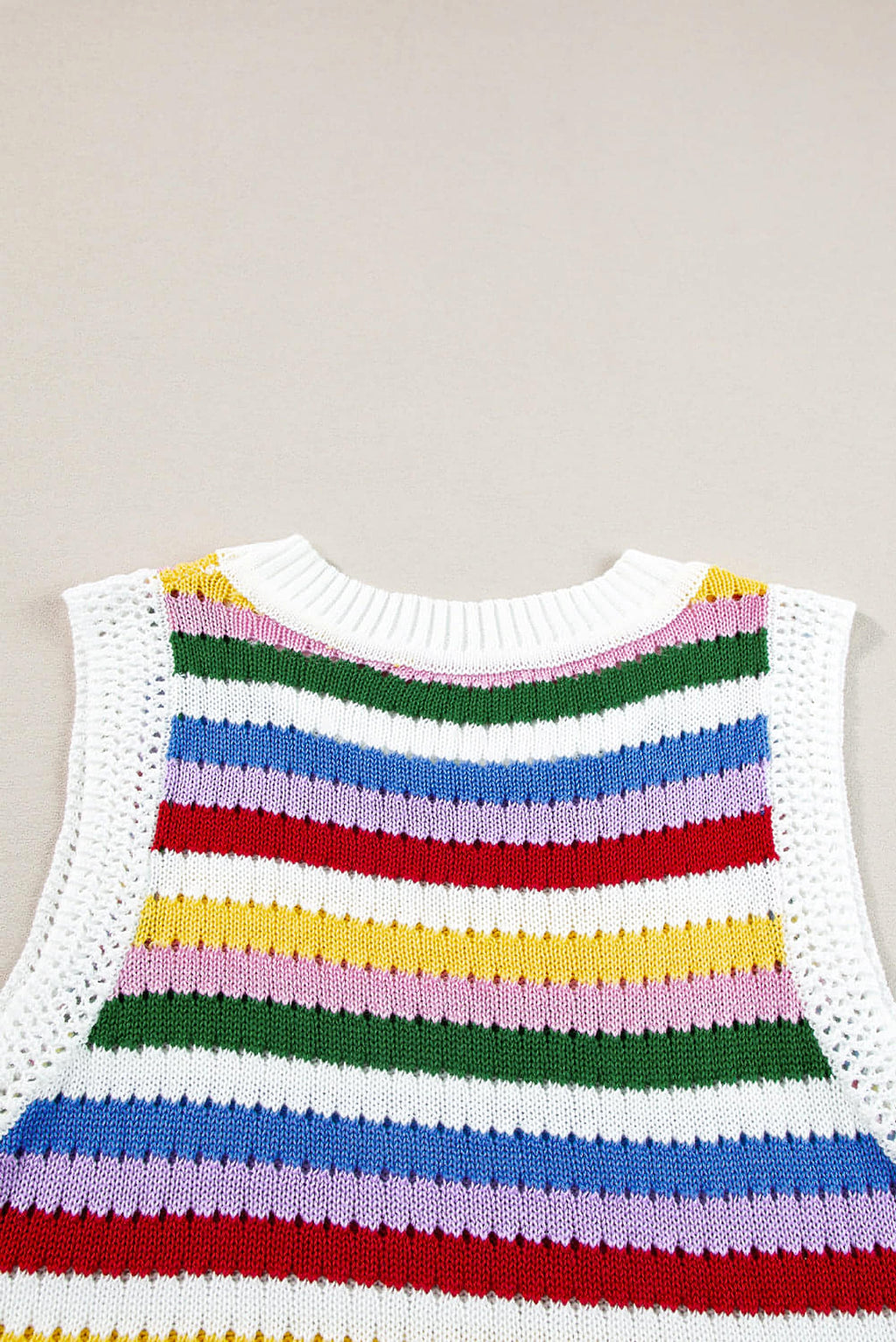 Multicolour Striped Knitted Eyelet Slim Sweater Vest - enhanced image 8