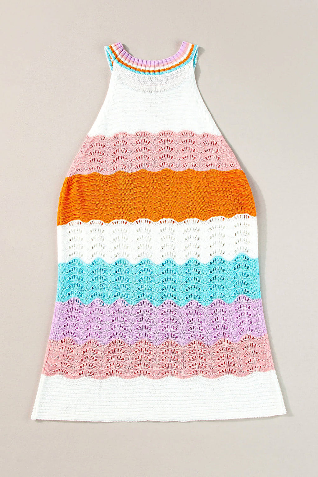 Multicolour Wavy Striped Print Textured Knit Sleeveless Sweater Top - enhanced image 8