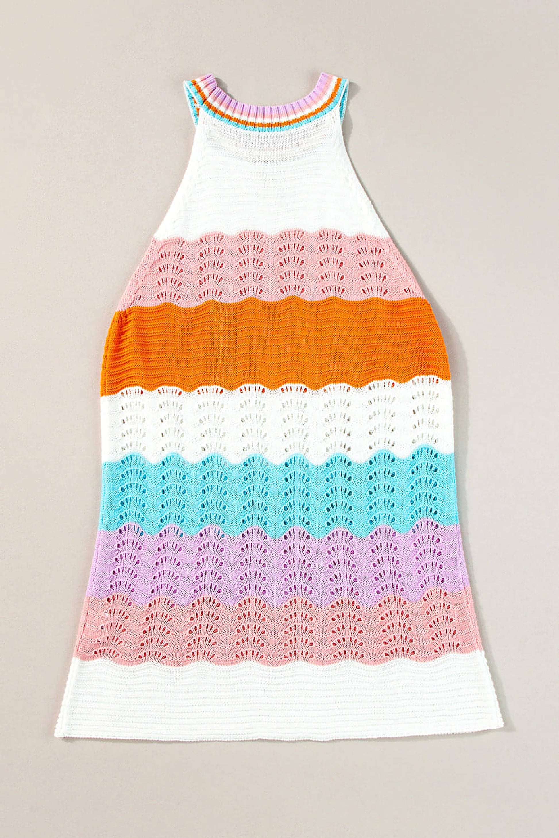 Multicolour Wavy Striped Print Textured Knit Sleeveless Sweater Top - enhanced image 8