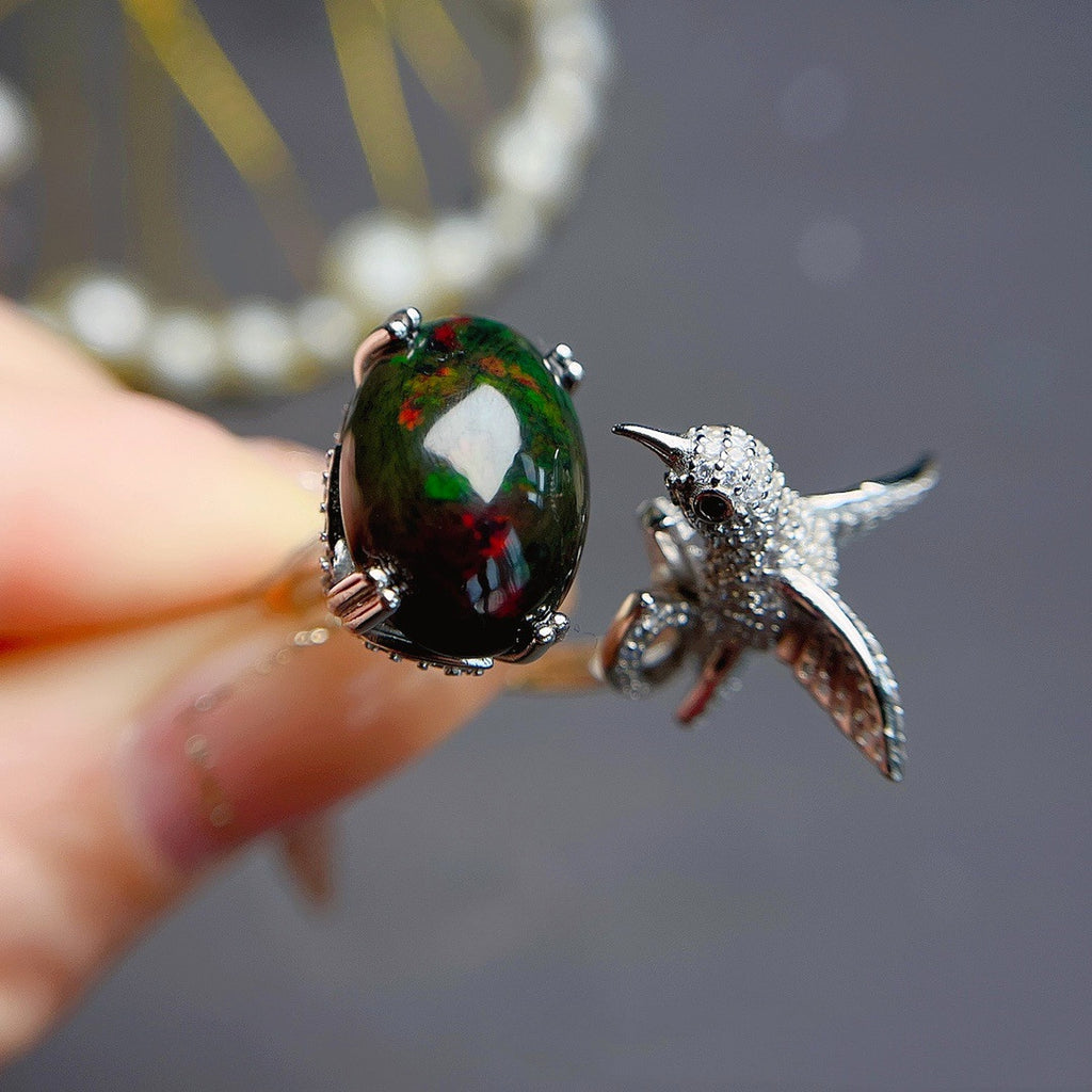 Natural Black Opal Ring For Women - enhanced image 8