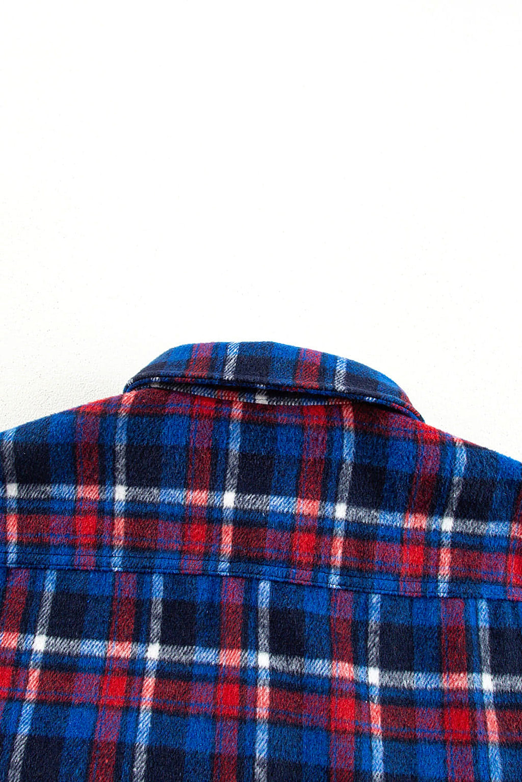 Navy Blue Plaid Flap Pocket Button Up Shacket - enhanced image 8