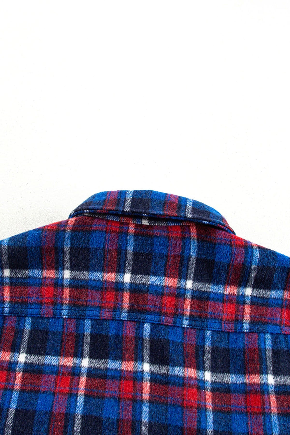 Navy Blue Plaid Flap Pocket Button Up Shacket - enhanced image 8