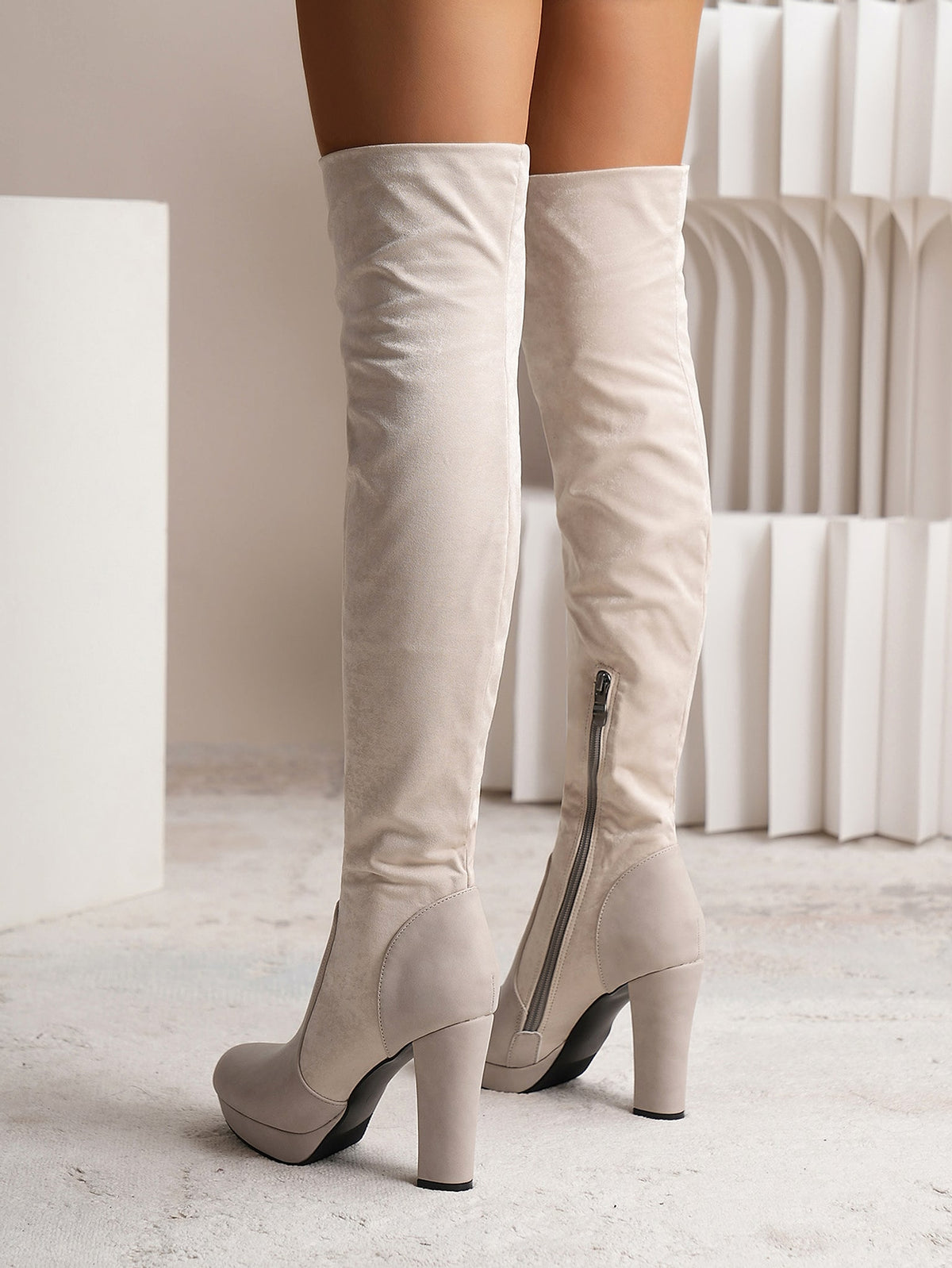 New Long Boots For Women Elastic Suede High Square Heel Over-the-knee Boots Fashion Party Shoes Winter - enhanced image 8