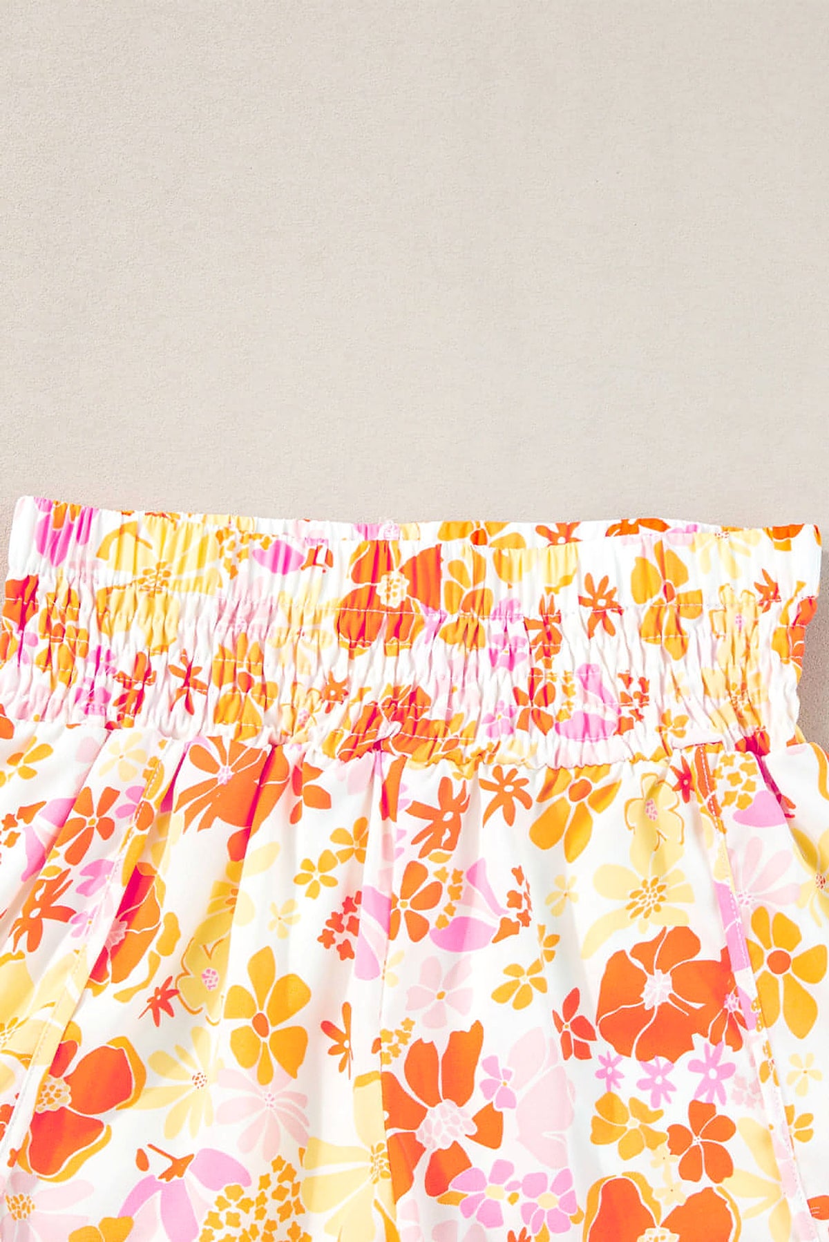 Orange Boho Floral Shirred High Waist Casual Shorts - enhanced image 8