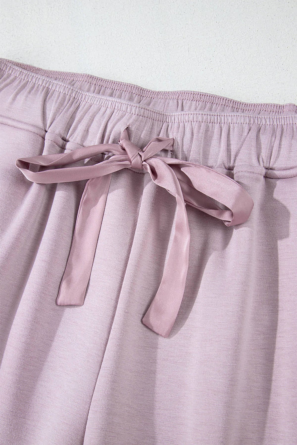 Orchid Petal Drawstring Waist Satin Stripe Patch Straight Leg High Waist Pants - enhanced image 8