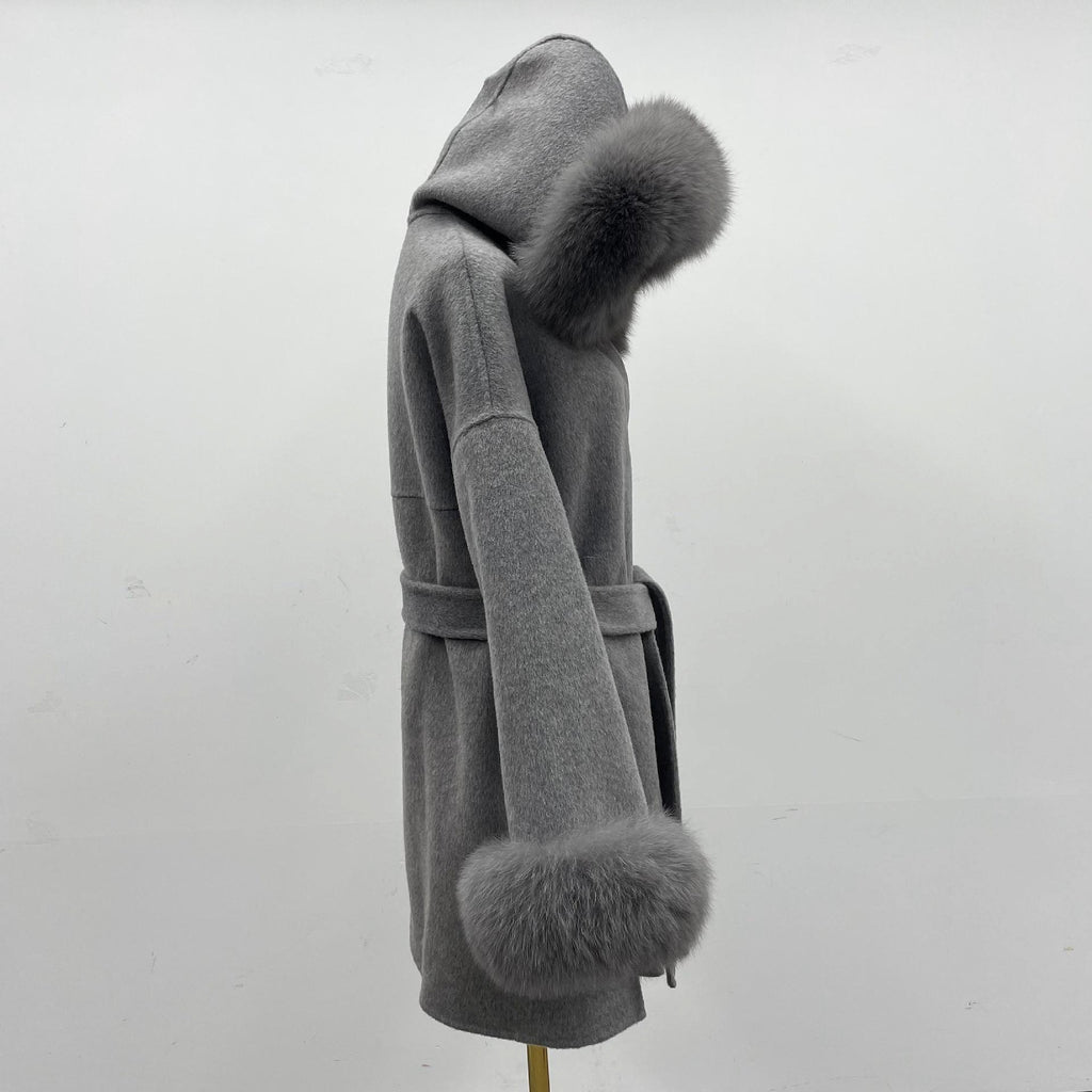 Oversized Fur Collar Hooded Double-Sided Wool Coat – Luxurious Warmth & Style - enhanced image 8