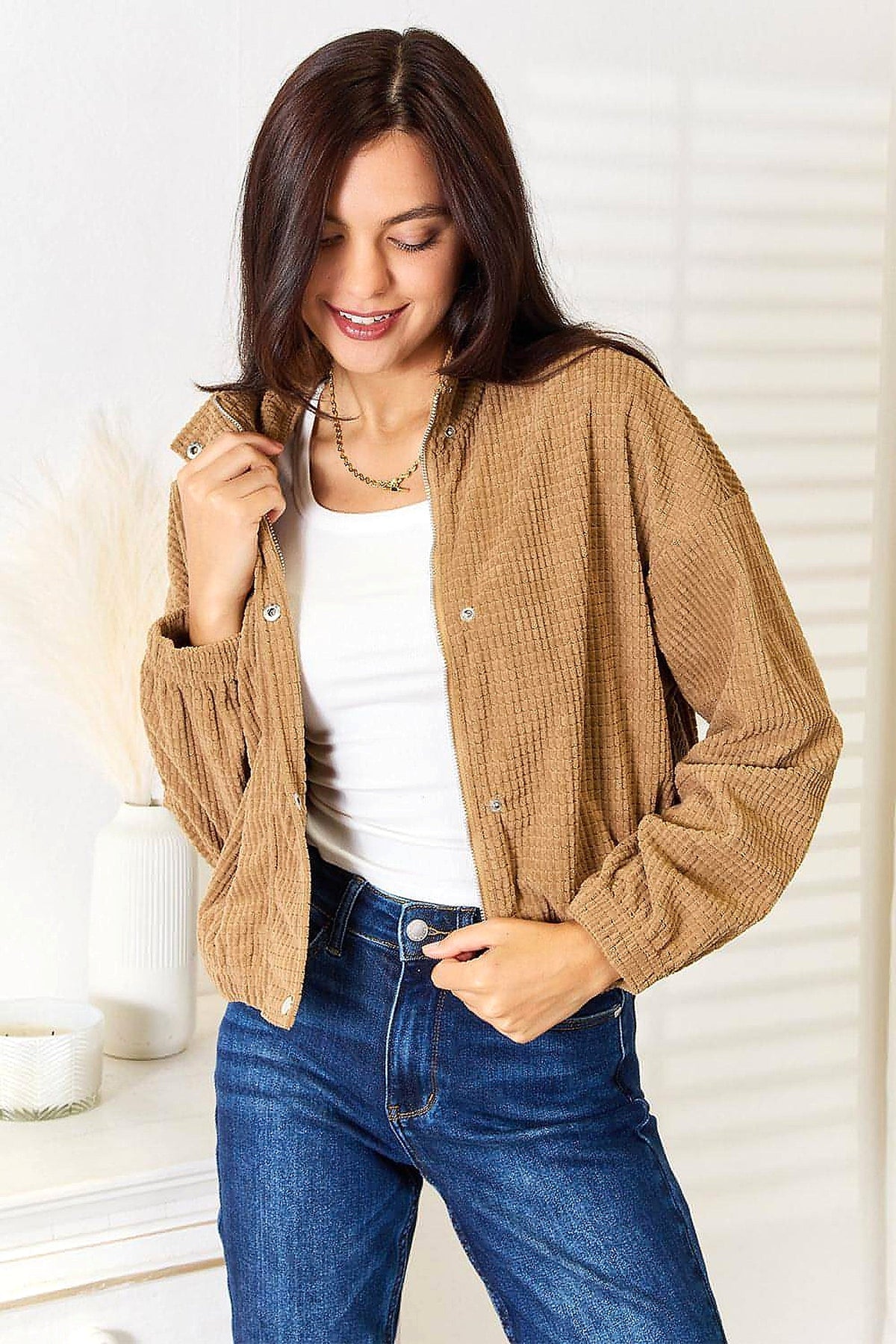 Perfee Long Sleeve Dropped Shoulder Jacket - enhanced image 8