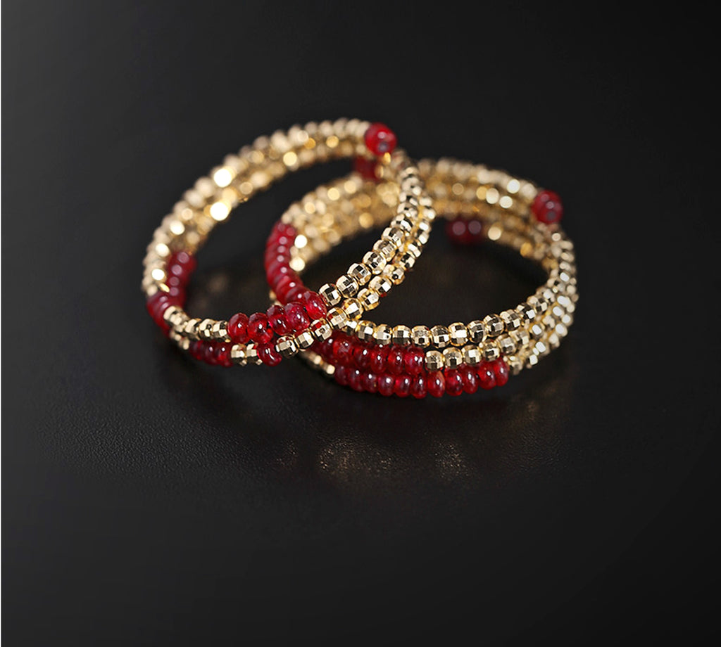 Pigeon Blood Ruby Ring Female 18K Gold Treasure Double-layer Tail Ring Elastic Model - enhanced image 8