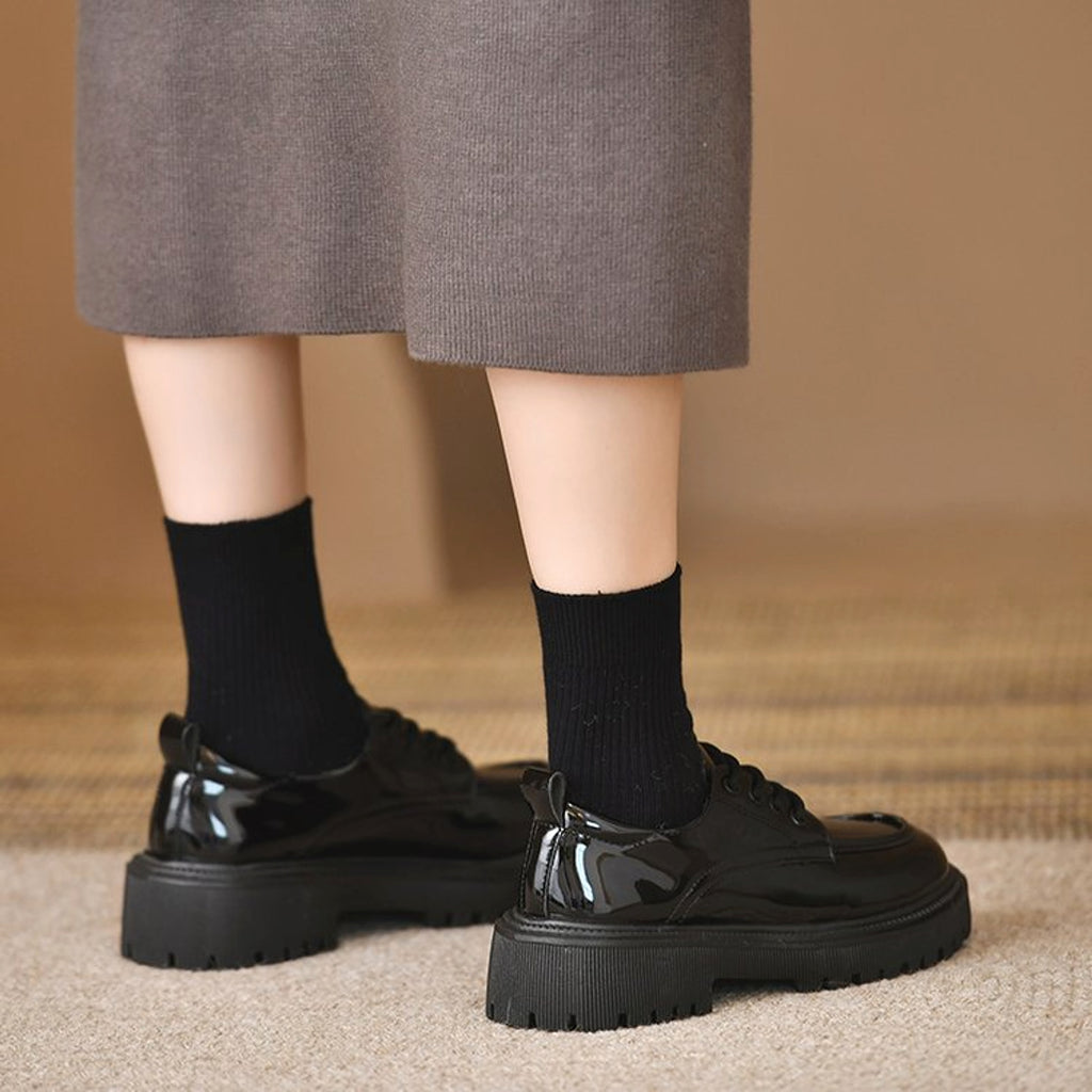 Platform Leather Shoes Women's British Style Slimming - enhanced image 8