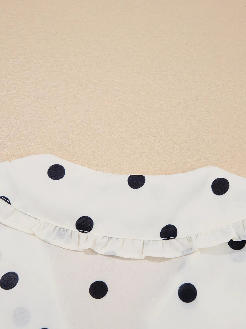 Polka Dot Collared Puff Sleeve Peplum Top - enhanced image 8
