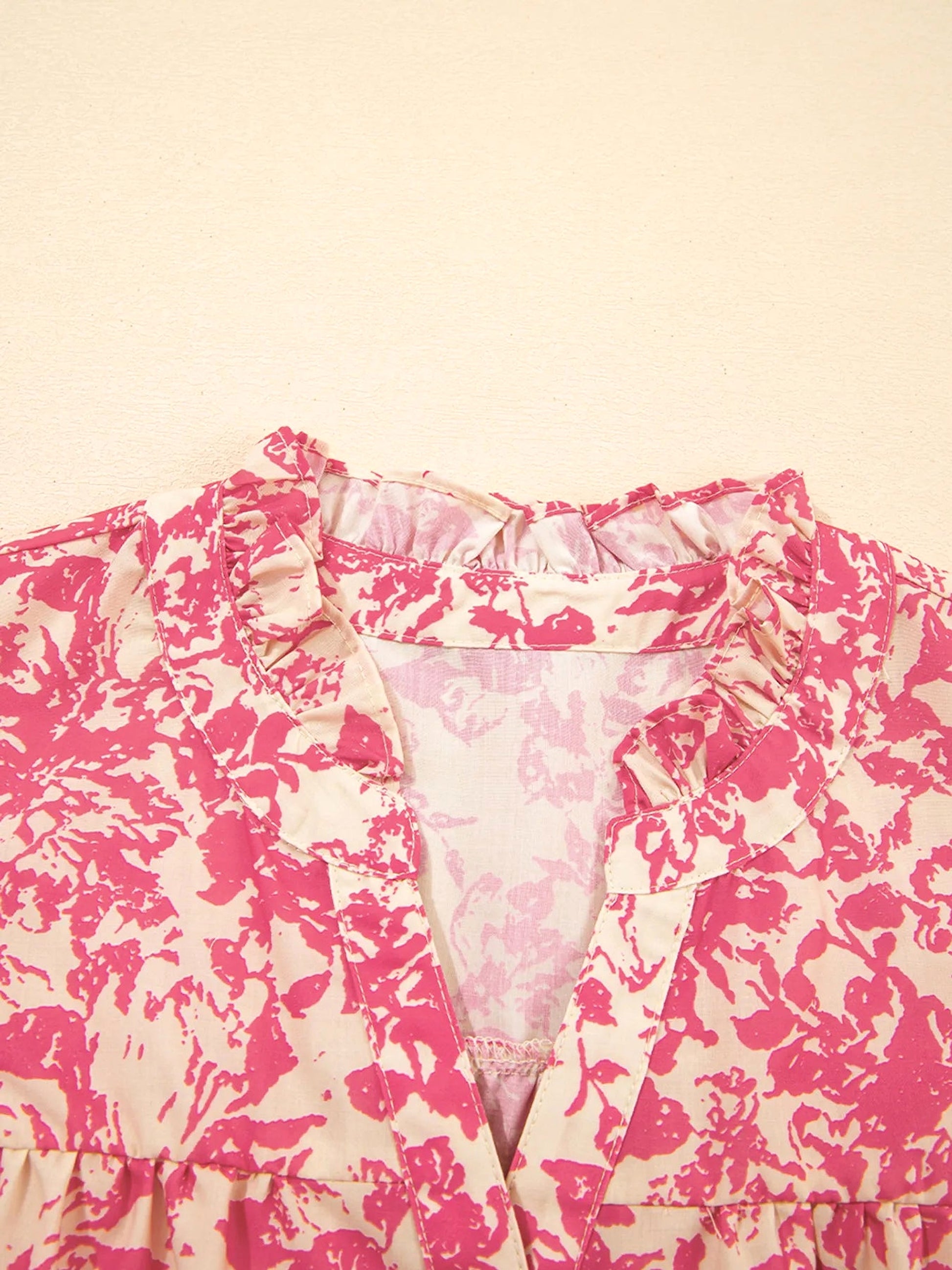 Printed Half Button Neck Ruffle Sleeve Blouse - enhanced image 8