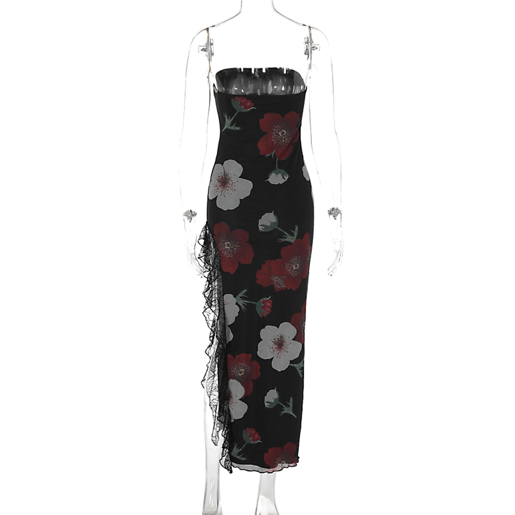 Printed Lace Stitching Wrapped Chest Dew Dress - enhanced image 8