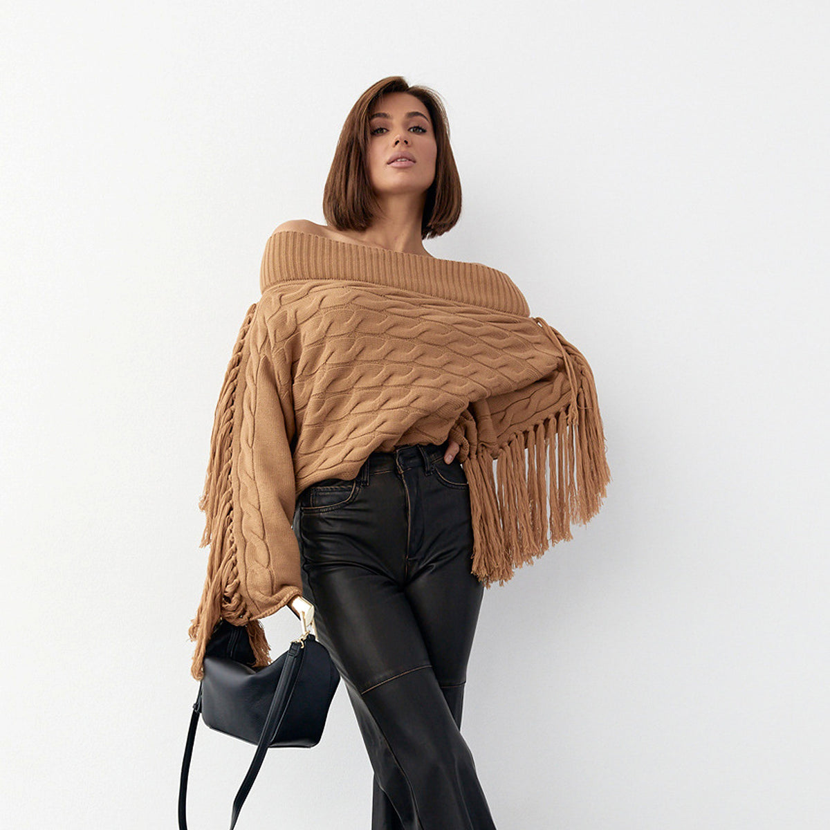 A Pure Color Elegant Style Woolen Tassel Design Sweater  Women - enhanced image 8