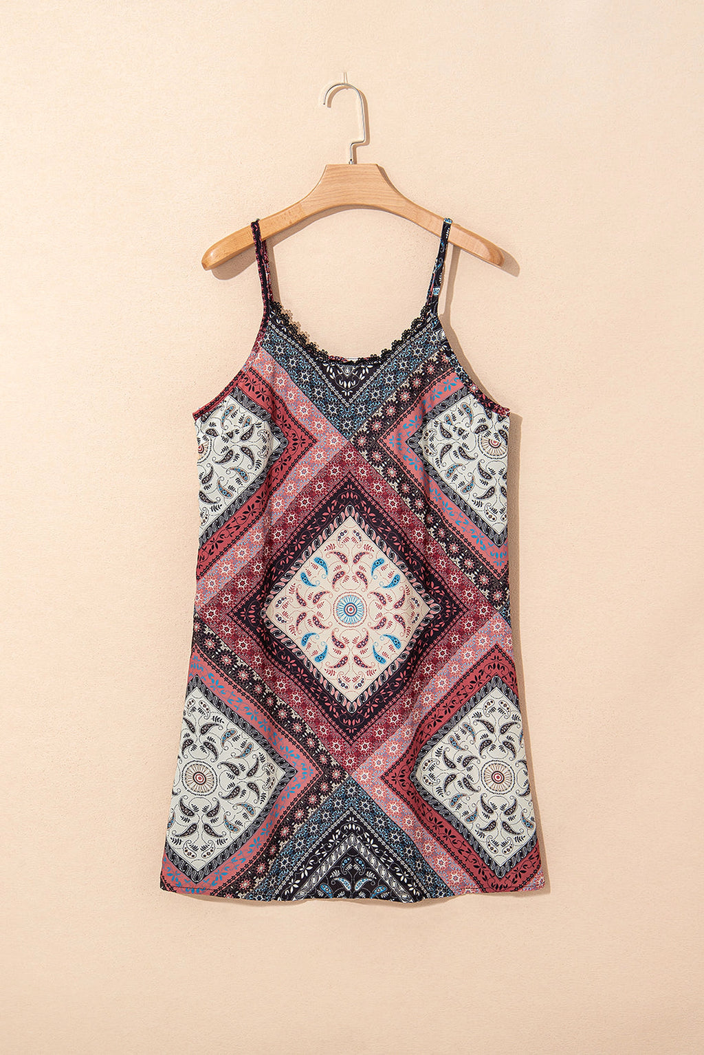 Red Geometric Paisley Print Sleeveless Shift Mini Dress - enhanced image 8
