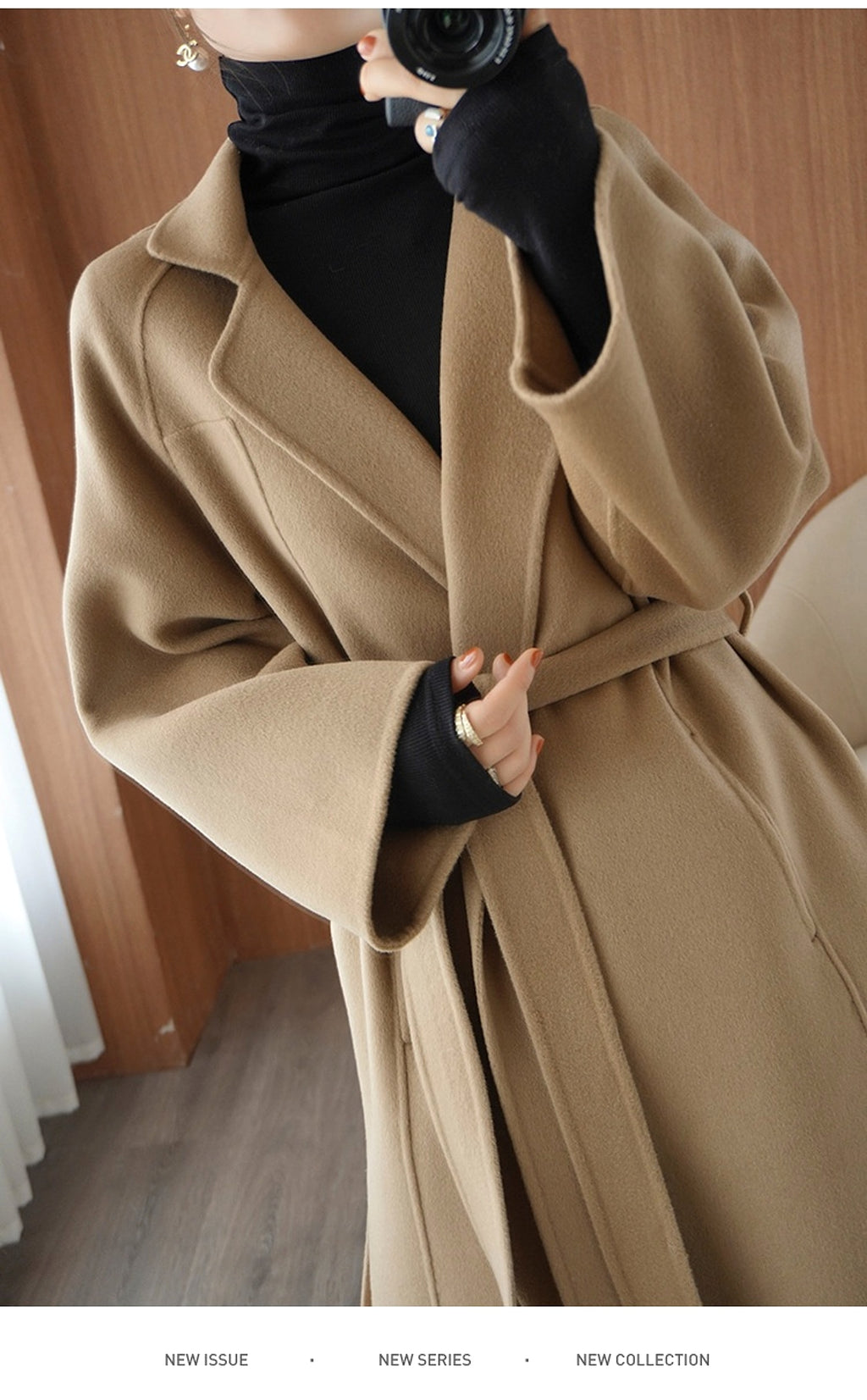 Reversible Cashmere Coat Women's Mid-length Loose Over Knee Coat - enhanced image 8