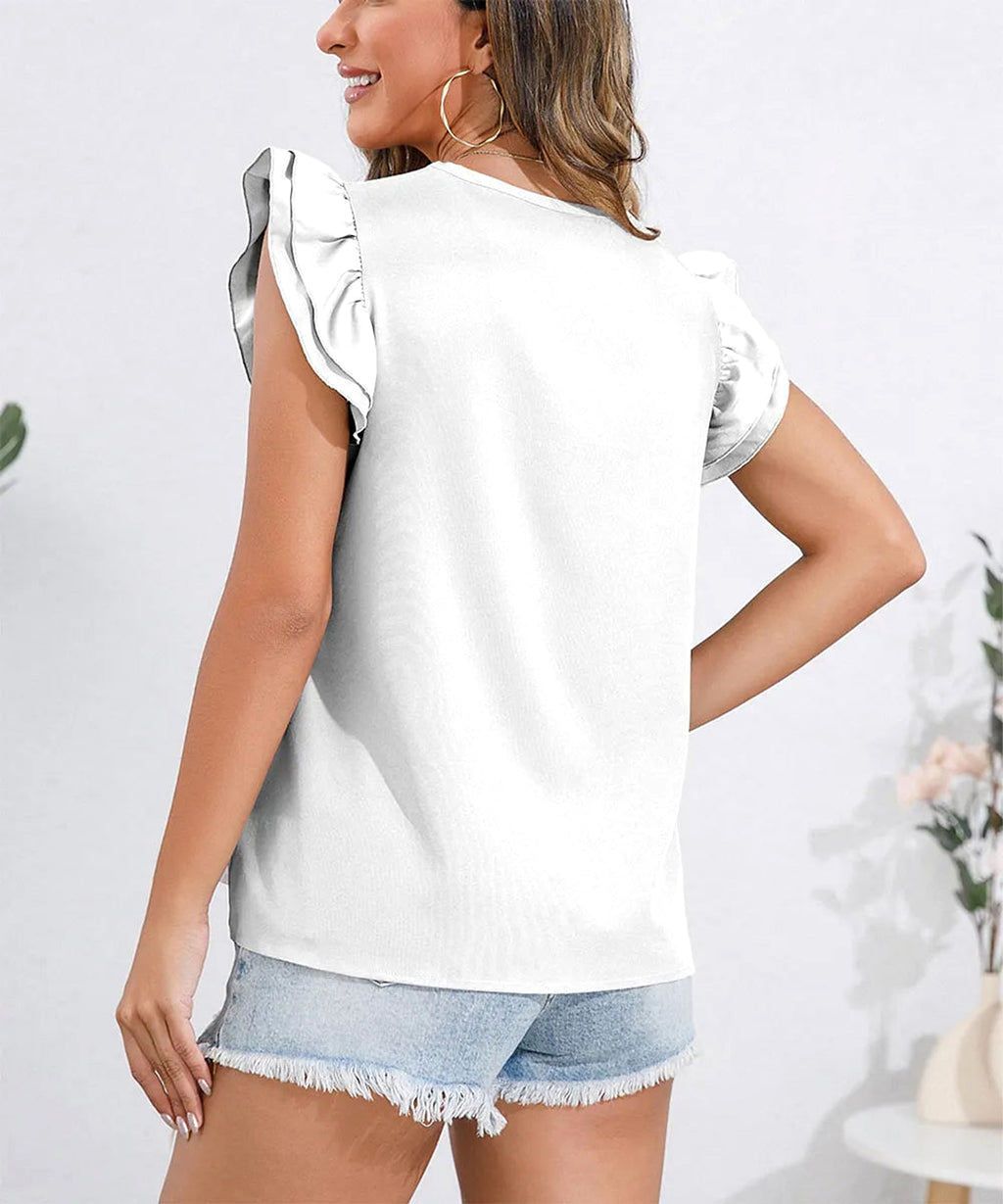 Ruffle Cap Sleeve Round Neck Blouse - enhanced image 8