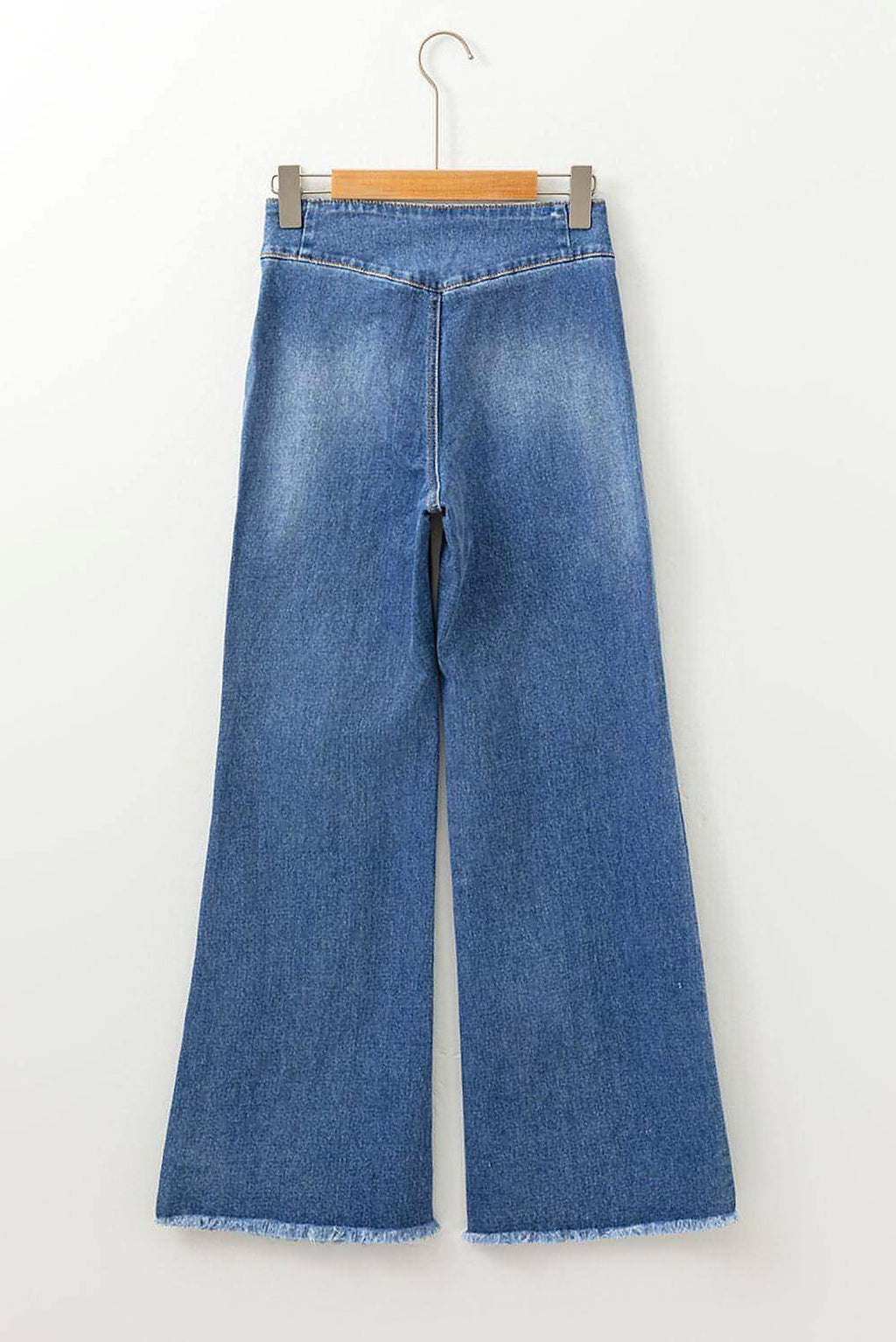 Sail Blue High Waist Button Fly Seamed Raw Hem Flare Jeans - enhanced image 8