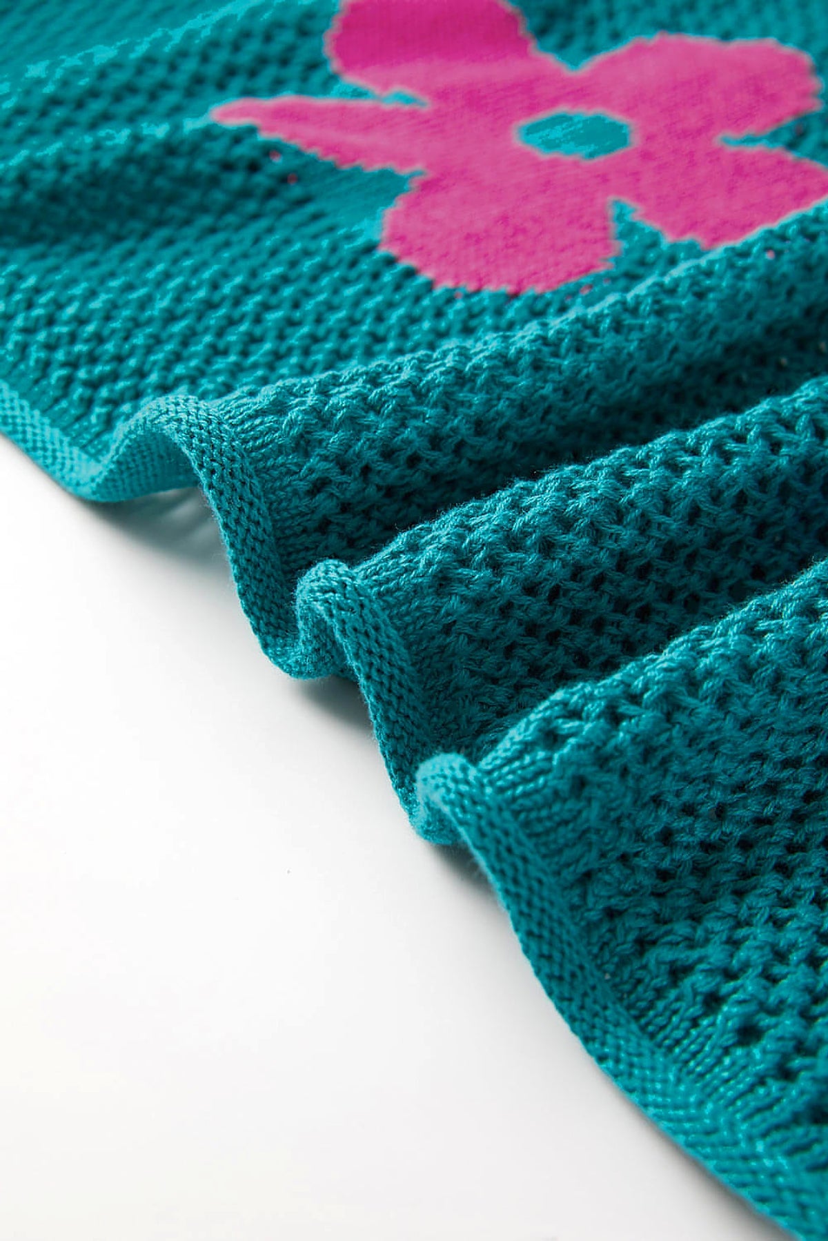 Sea Green Big Flower Hollowed Knit Drop Shoulder Sweater - enhanced image 8