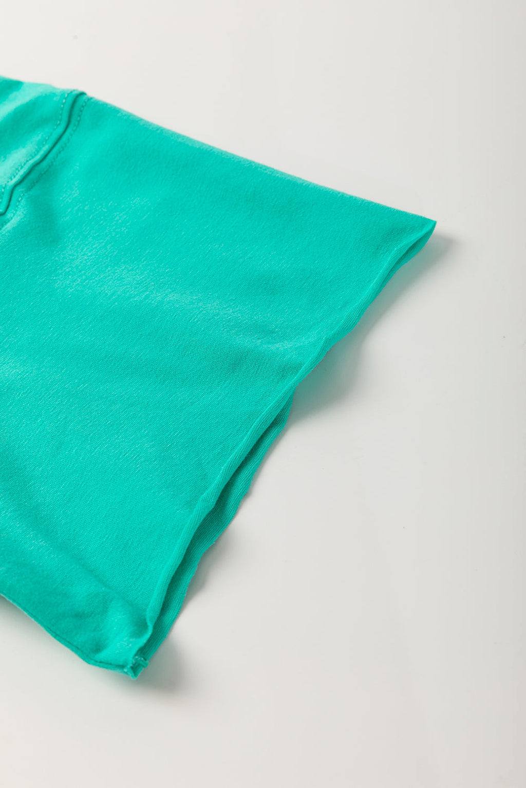 Sea Green Lace Bow Raw Edge Drop Shoulder Casual T Shirt - enhanced image 8
