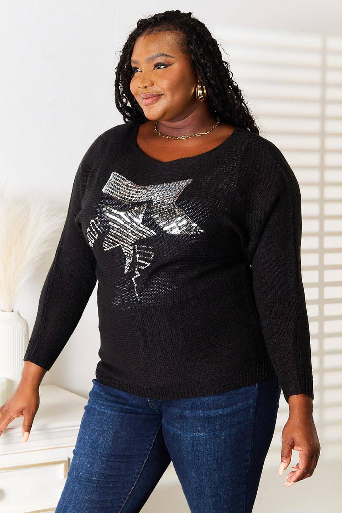 Sequin Graphic Dolman Sleeve Knit Top - enhanced image 8
