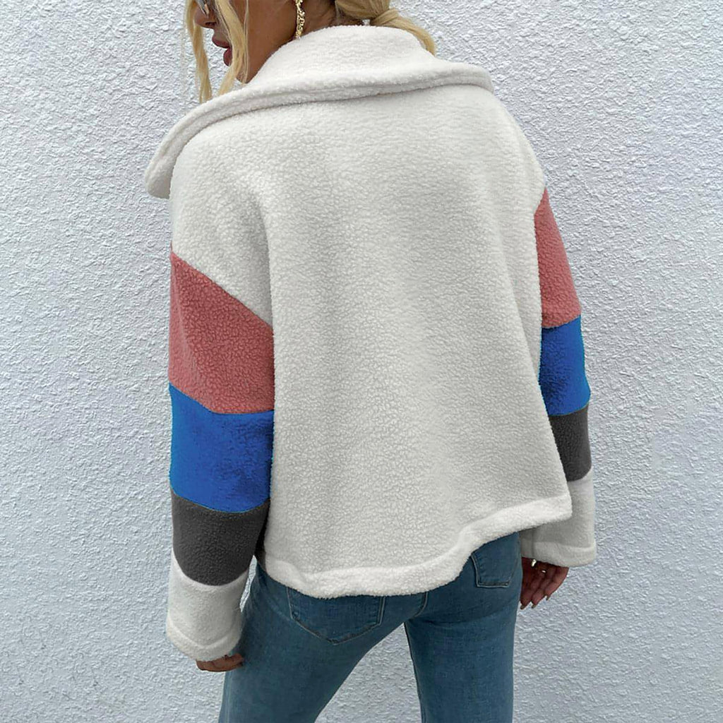 Shiny Color Block Button Down Collared Jacket - enhanced image 8