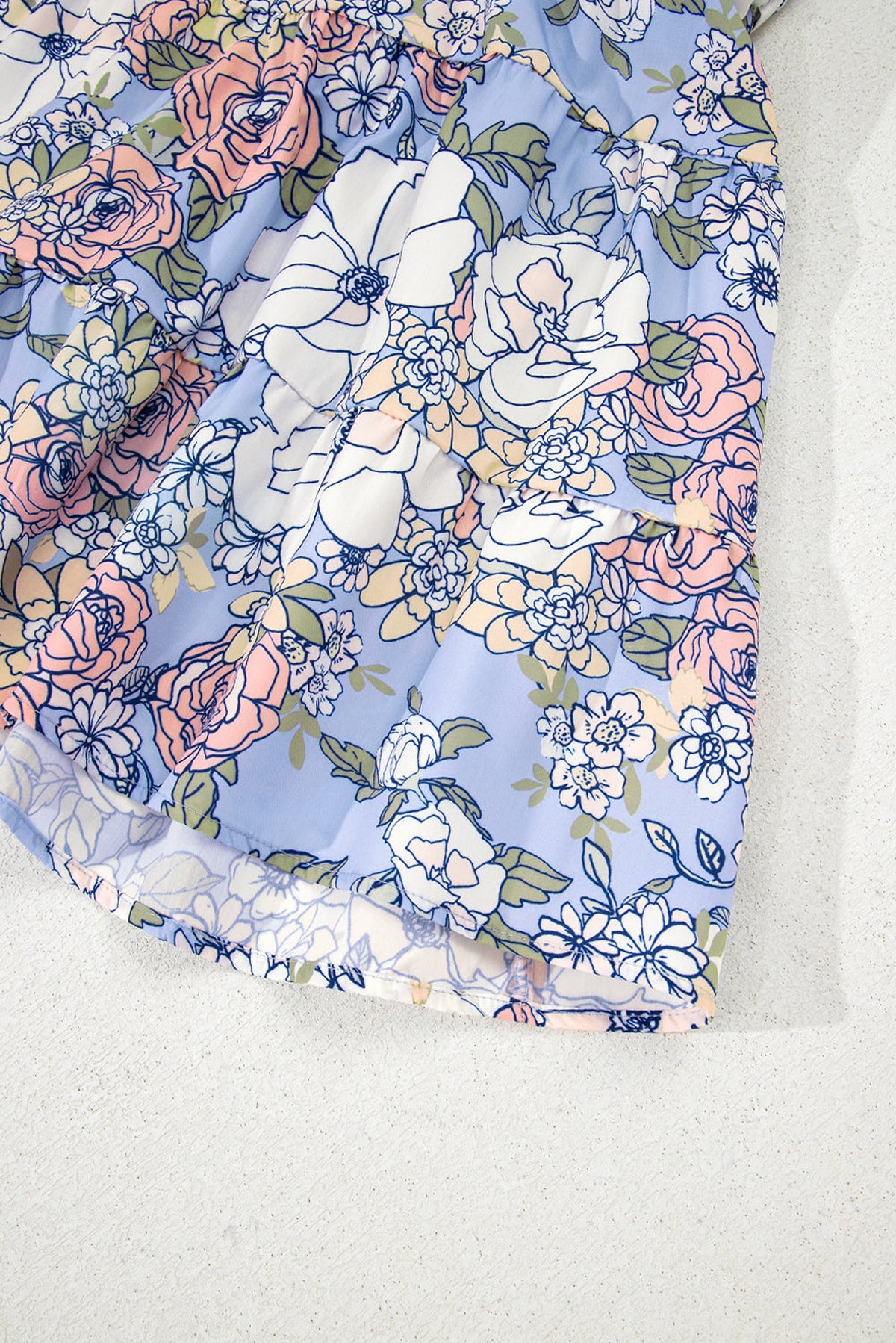 Sky Blue Floral Tiered Patchwork Spaghetti Strap Vacation Dress - enhanced image 8