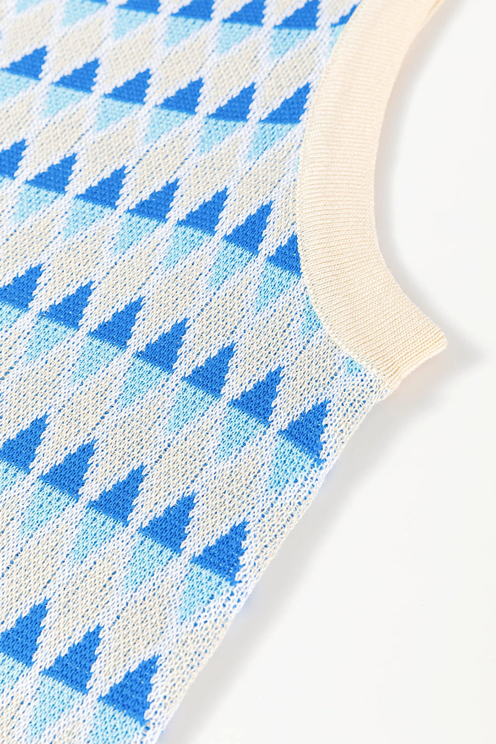 Sky Blue Stripe Geometric Print Round Neck Slim Fit Sweater Vest - enhanced image 8