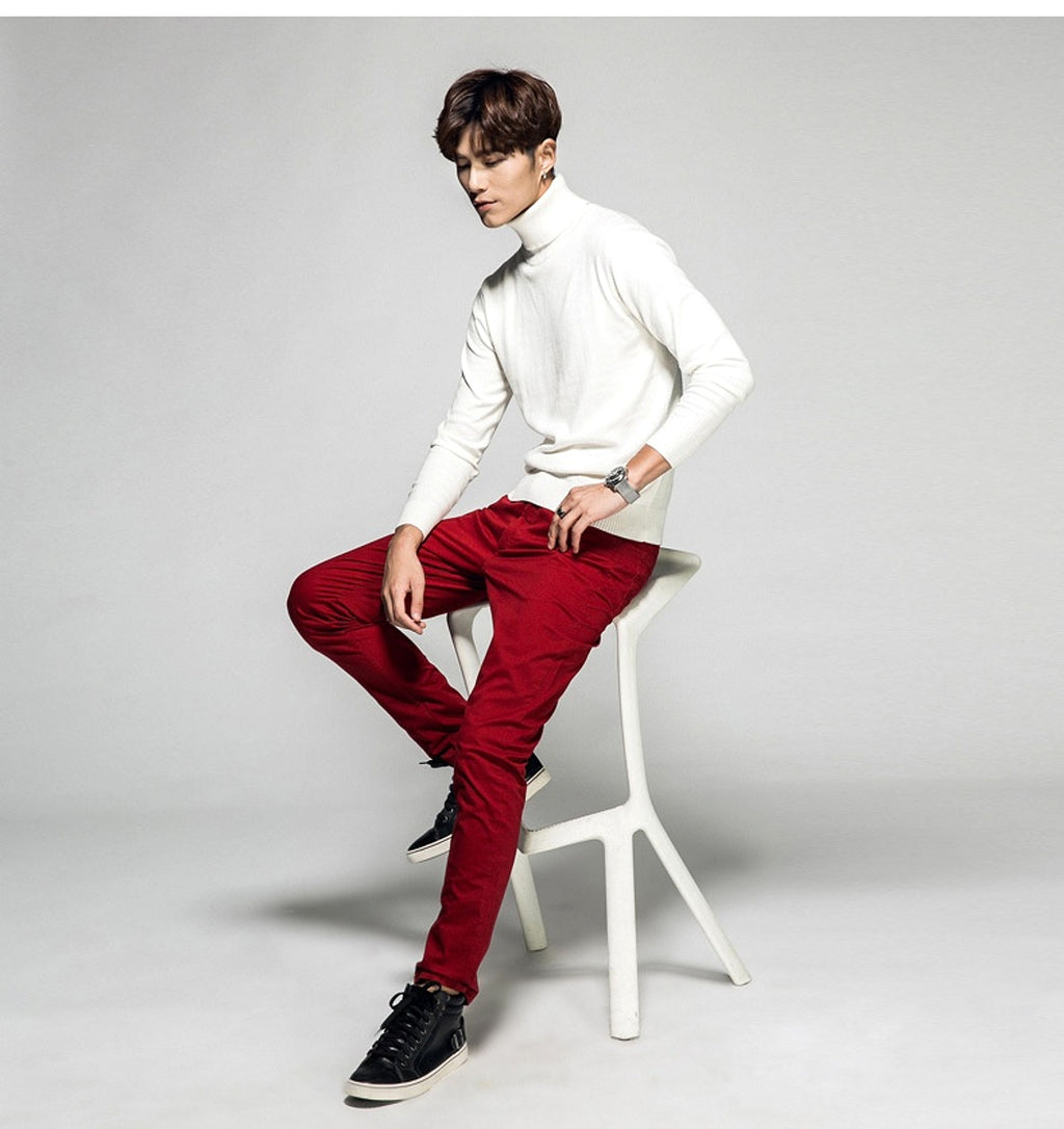 Solid Color Long Sleeve Turtleneck Pullover Men's Base Sweater - enhanced image 8