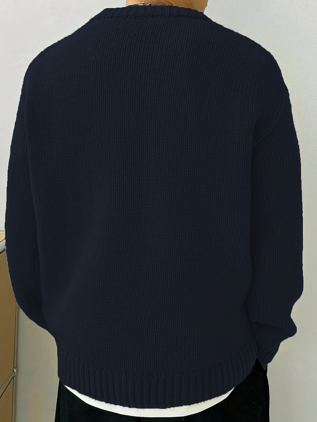 Solid Color Loose Knitted Pullover Leisure Japanese-style Retro Long Sleeve Round Neck Sweater Men - enhanced image 8