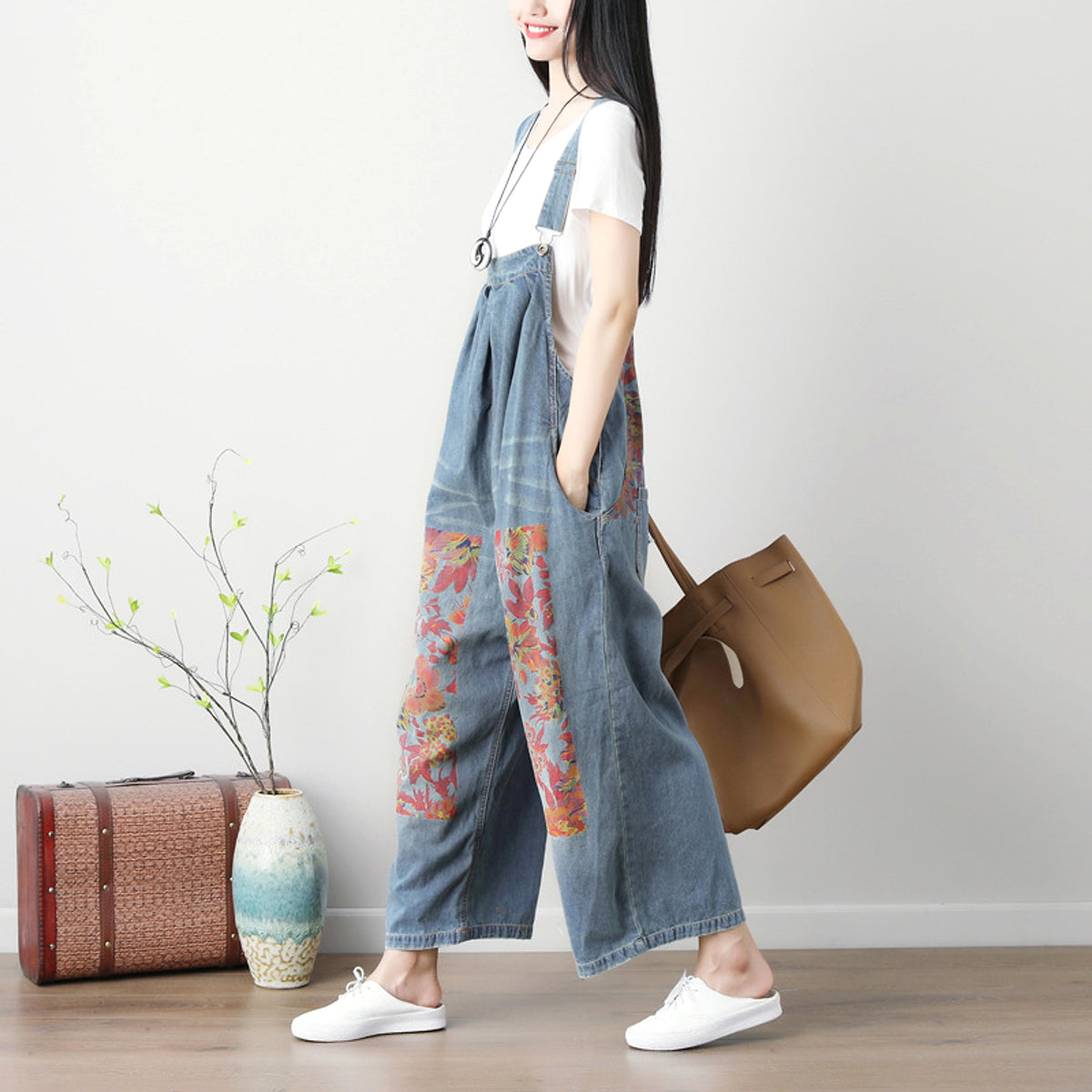 Spring And Summer Women's Plus Size Printed Suspender Pants - enhanced image 8