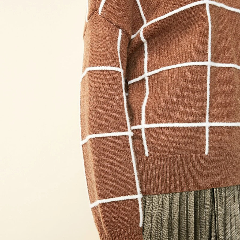 Spring new pattern check V-neck short sweater women - enhanced image 8