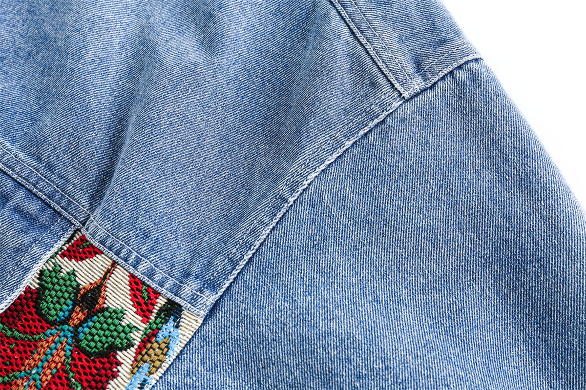 1. Stitching Embroidery Frayed Hem Denim Jacket Women - enhanced image 8