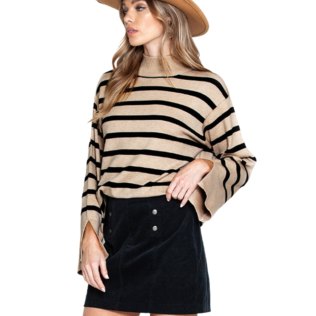 Striped Turtleneck Sweater Women's Cuffs - enhanced image 8