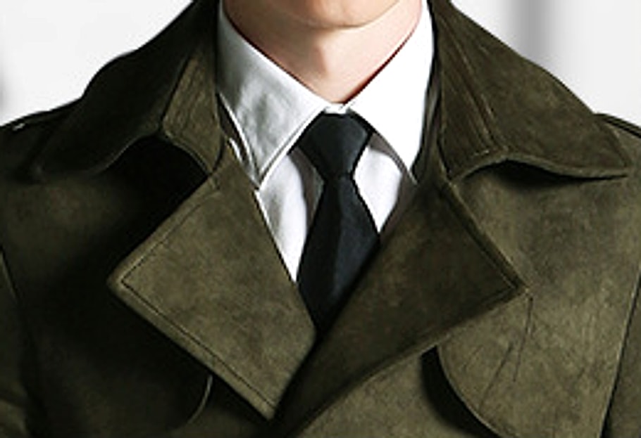 Suede Men's Solid Color Trench Coat - enhanced image 8