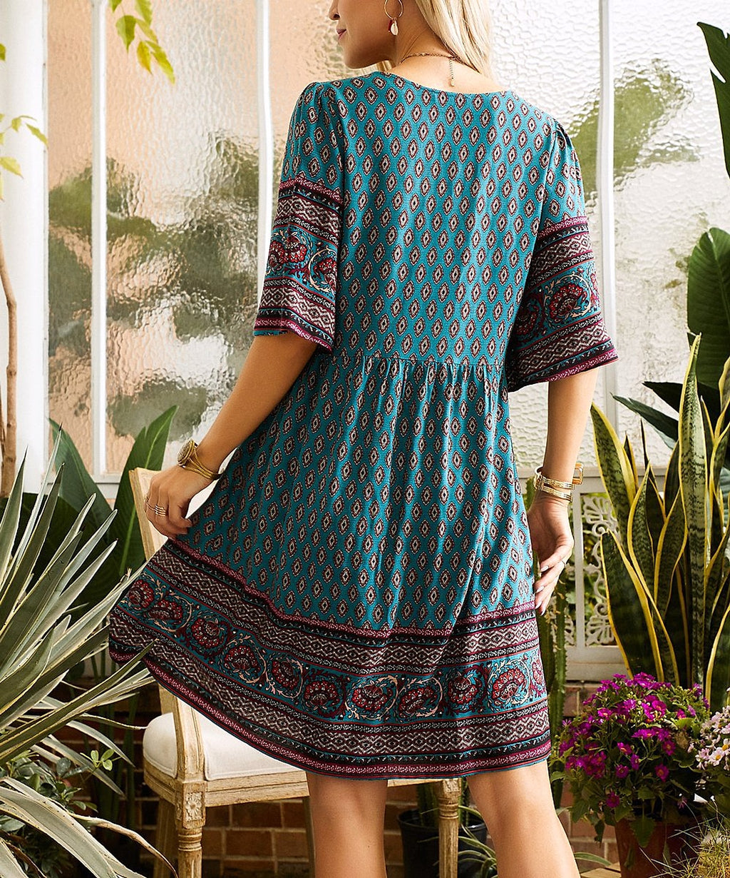 Summer Casual V-neck Printed Floral Holiday Bohemian Beach Dress - enhanced image 8