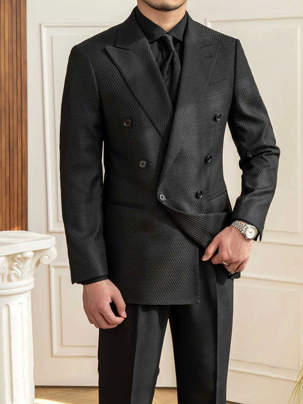 Texture Black Plaid Suit Commute Leisure - enhanced image 8