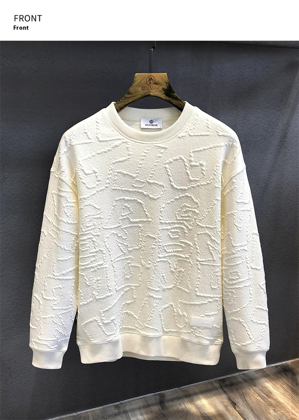 Texture Jacquard Heavy Round Neck Sweater Men's Autumn New - enhanced image 8