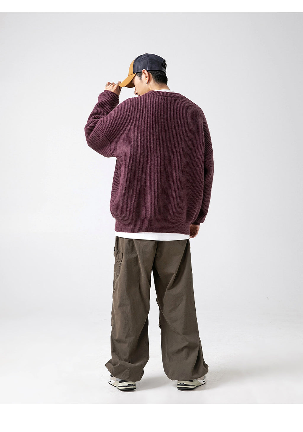 Thick Needle Sunken Stripe Texture Sweater Men's Autumn And Winter Solid Color Coat - enhanced image 8