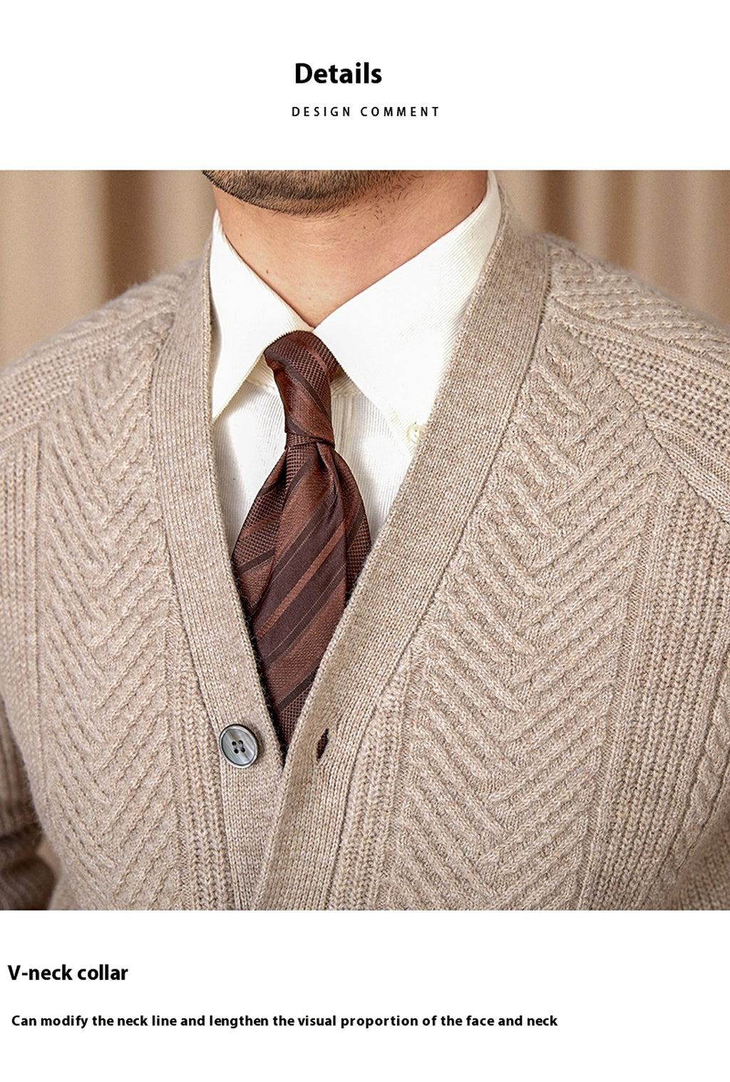 V-neck Solid Color Jacquard Knitted Cardigan Sweater Coat - enhanced image 8