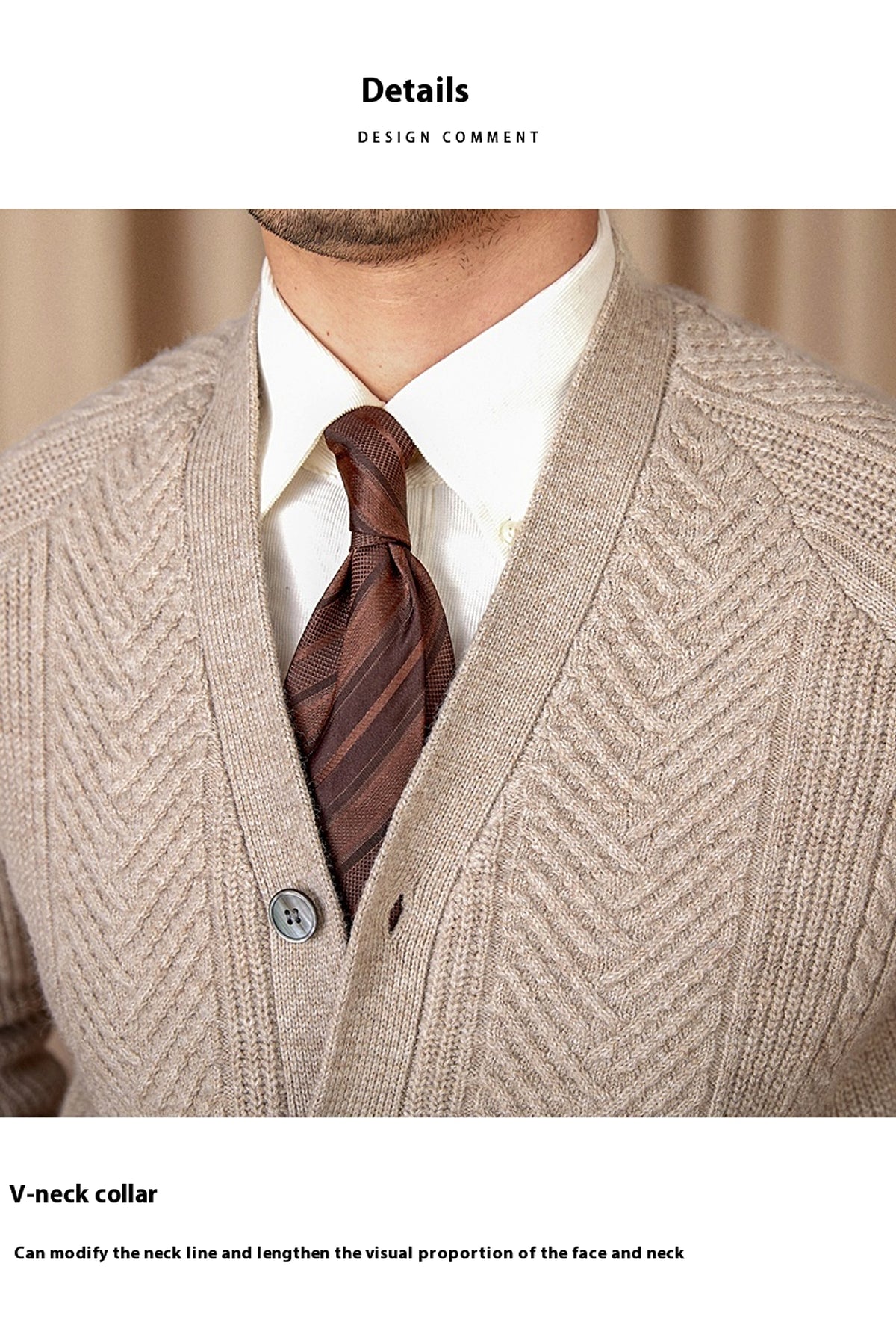 V-neck Solid Color Jacquard Knitted Cardigan Sweater Coat - enhanced image 8