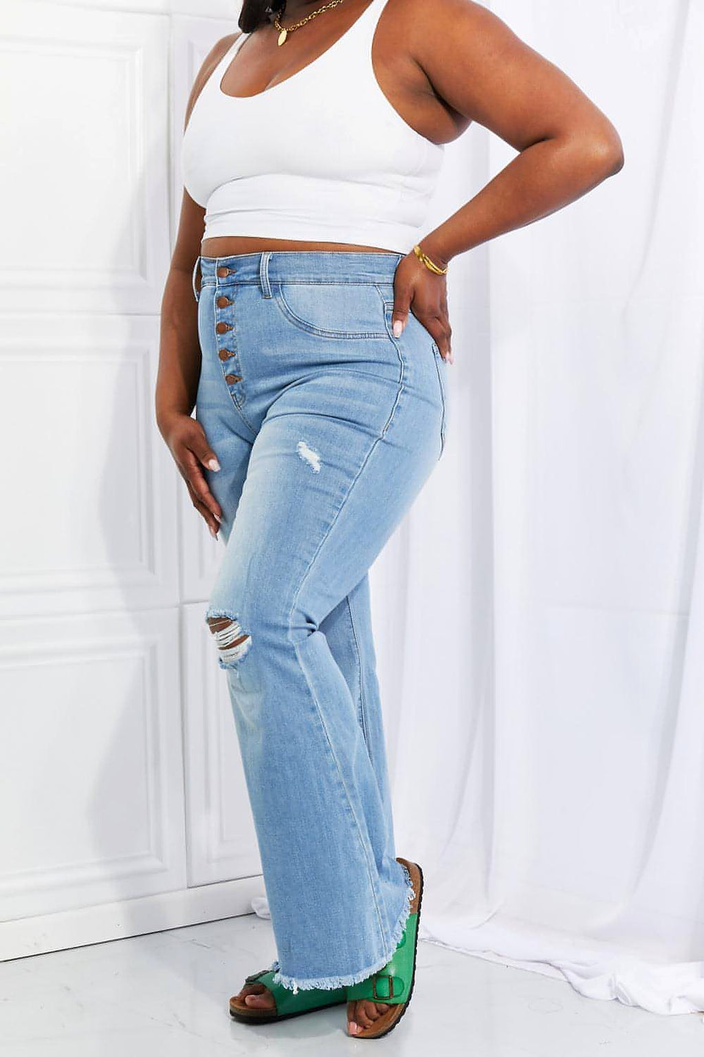 Vibrant MIU Full Size Jess Button Flare Jeans - enhanced image 8