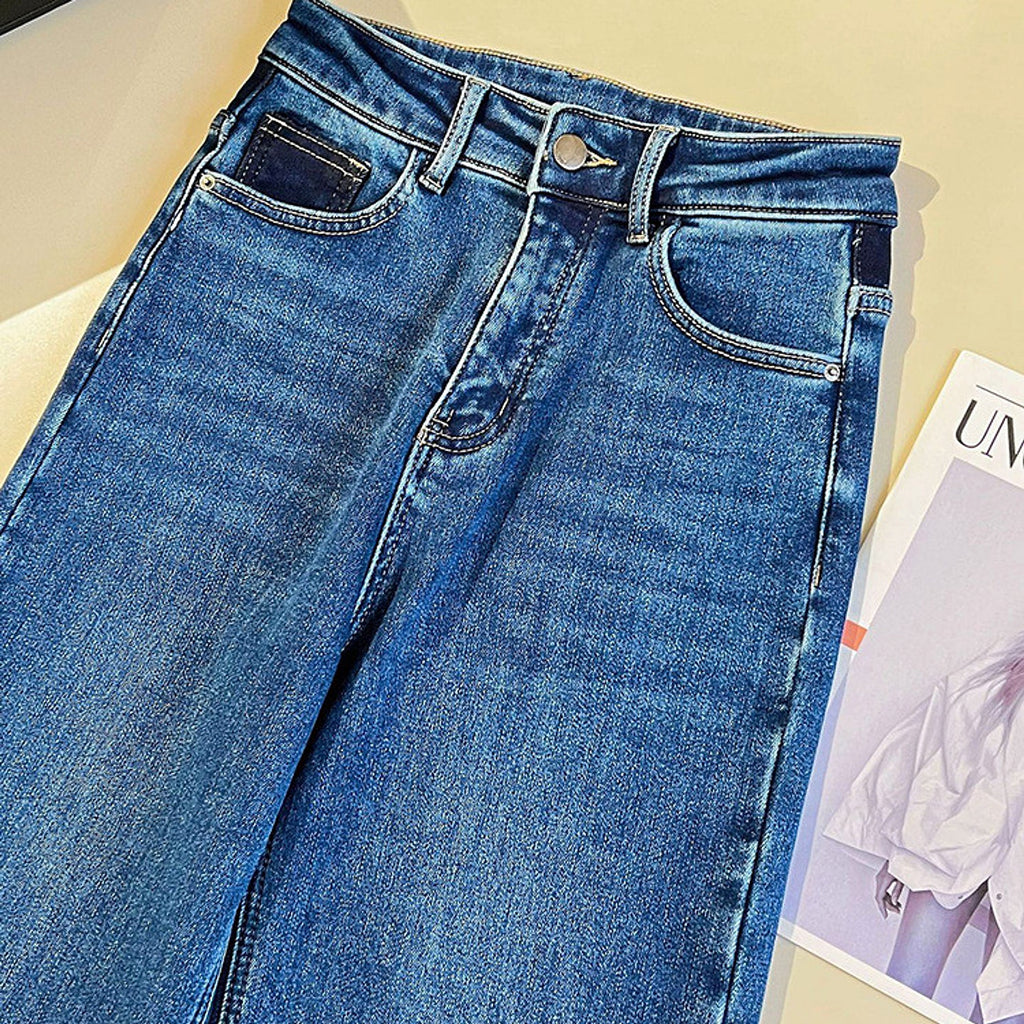 Vintage Handmade Embroidered Warm Washed Jeans Women - enhanced image 8