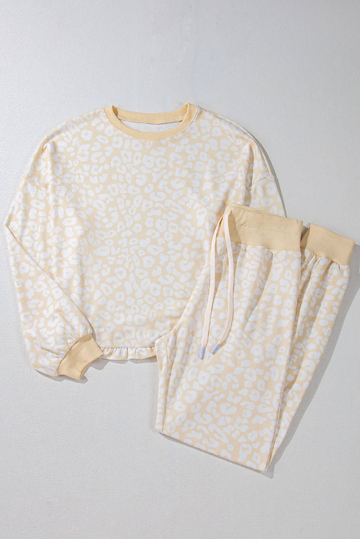 White Cheetah Print Two Piece Loose Fit Cozy Loungewear - enhanced image 8