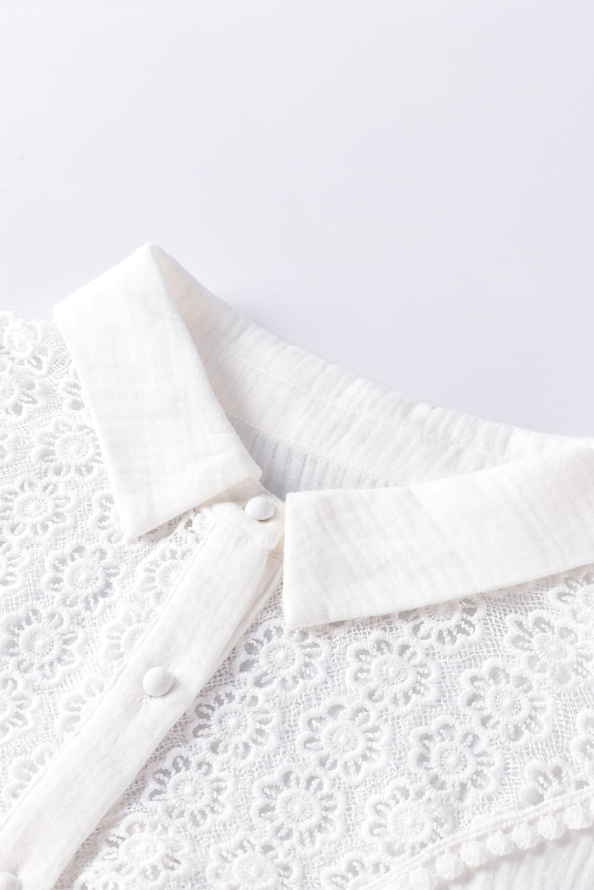 White Floral Lace Hollow-out Splicing Crinkled Shirt - enhanced image 8