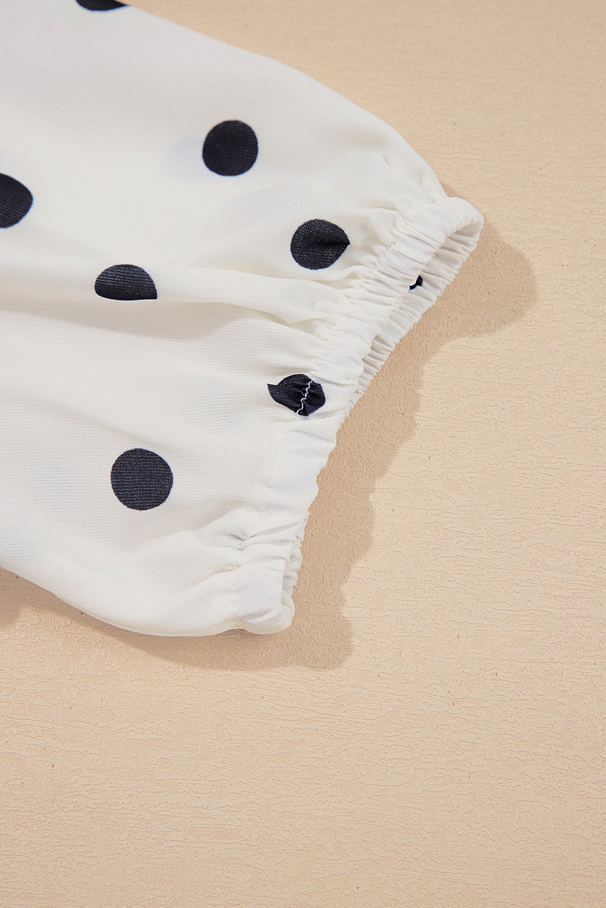 White Polka Dot Collared Lace up Font Puff Sleeve Peplum Top - enhanced image 8