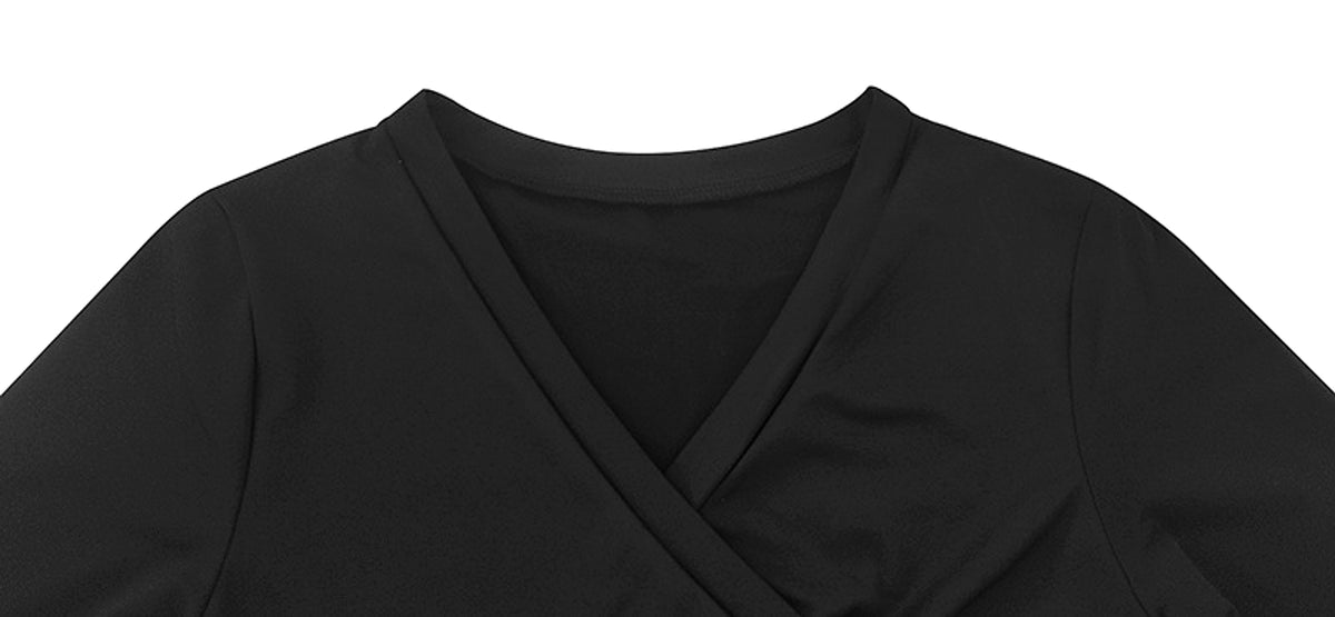 Women's Clothing Cross V-neck Stitching Slim-fit Long-sleeved Bottoming (T-Shirt) - enhanced image 8