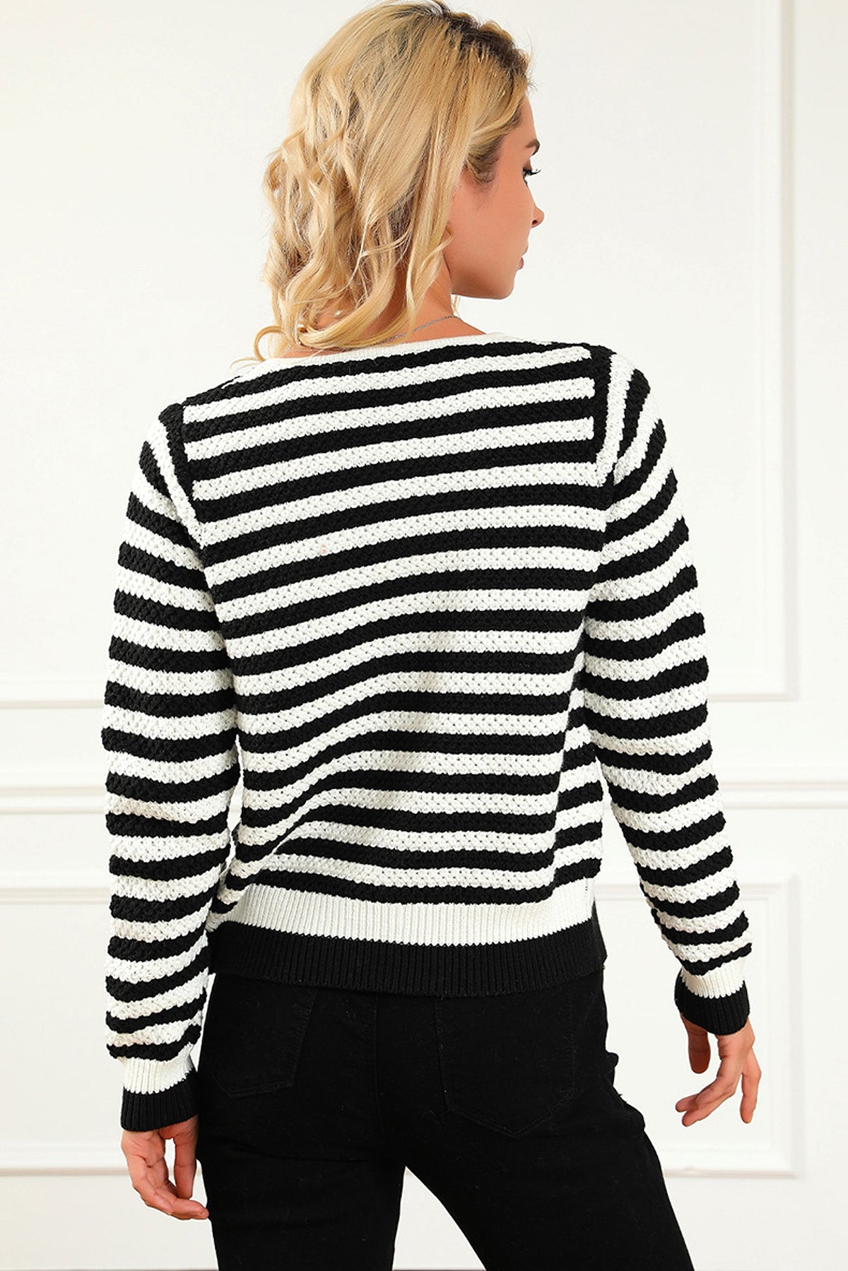 Women's Contrasting Striped Cardigan Sweater - enhanced image 8