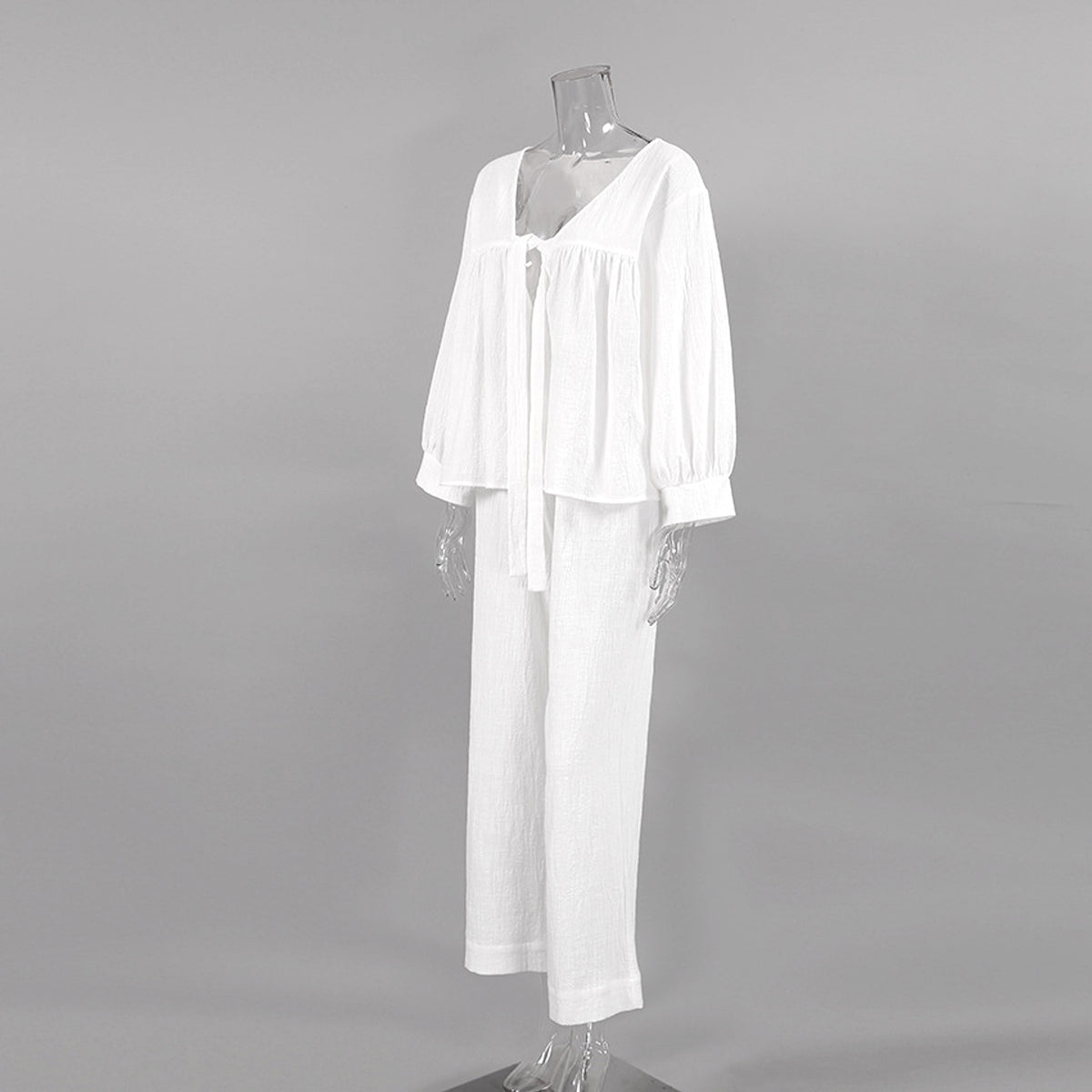 Women's Fashion Long Sleeve Double-layer Crepe Pajamas Trousers Loose Outfit - enhanced image 8