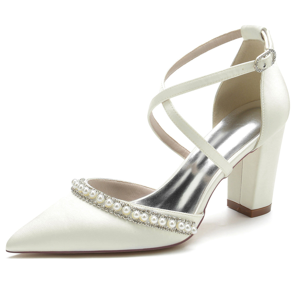 Women's Fashion Pointed Toe Chunky Rhinestone High Heels Shoe - enhanced image 8